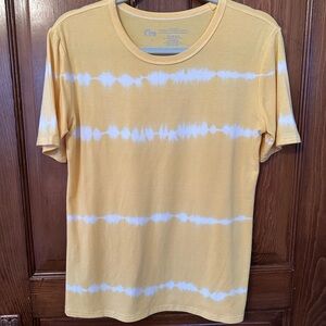 ZYIA Yellow and White Hendrix Tie-Dye Stripe Crew Tee
